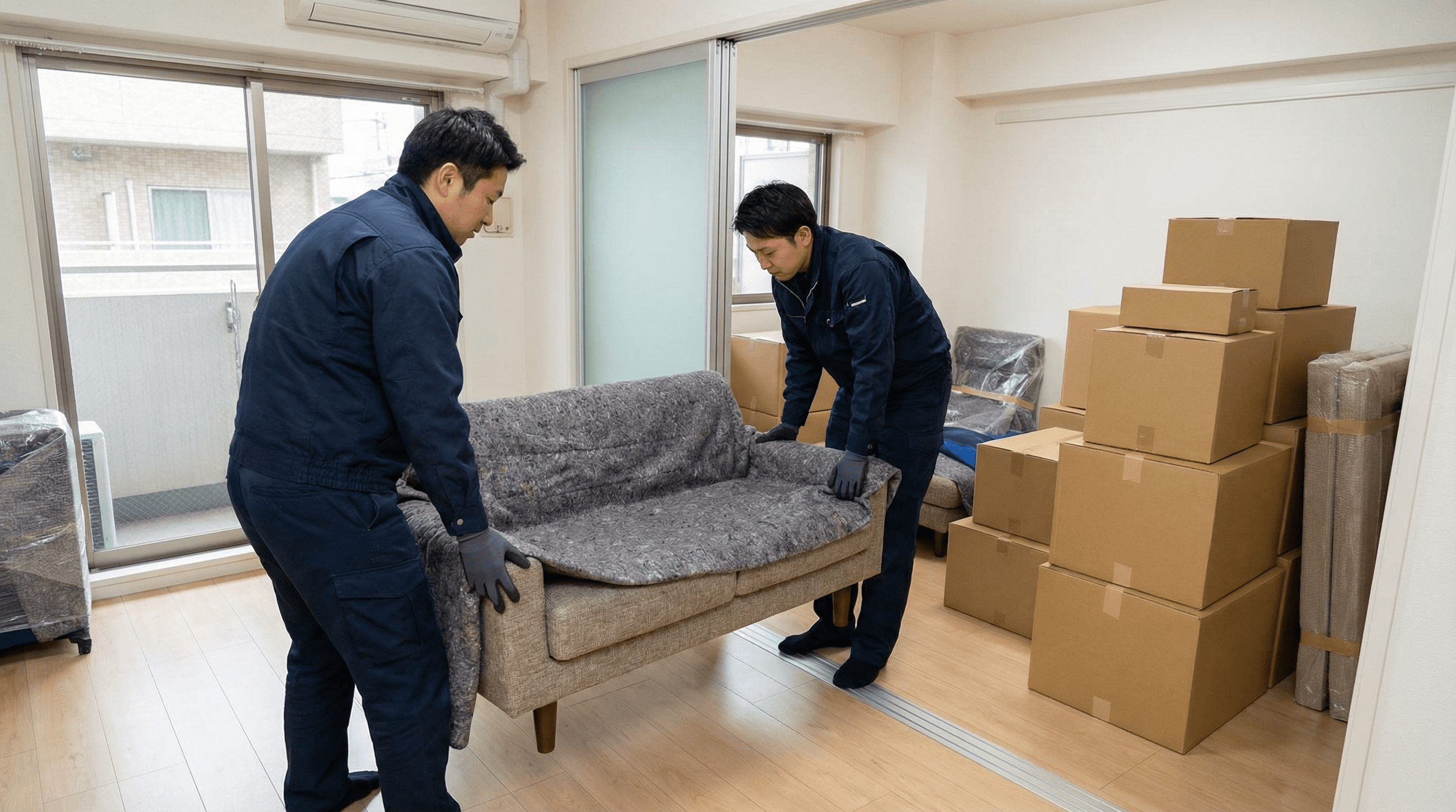 家具の運搬や荷造りを手伝っているスタッフの写真